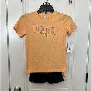 Puma Orange and Black Short Sleeve Tee with black short shorts 2 pc set